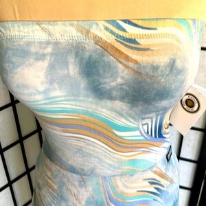 Versace Strapless Blue Marble Dress Handkerchief Hem Dress  S/M